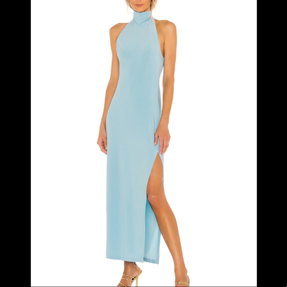 Halter Turtle Side Slit Gown in Powder Blue Norma Kamali powder blue size small